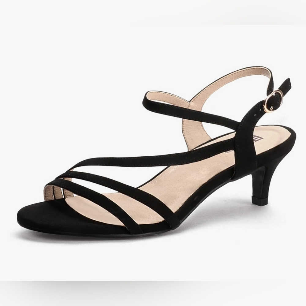 Women's Dressy Strappy 2 Inch Low Kitten Heel Open Toe Sandals